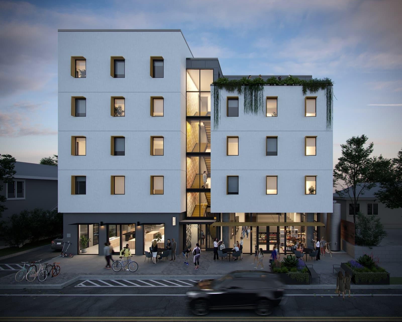 Capitol Living exterior at evening, close to UT Austin campus