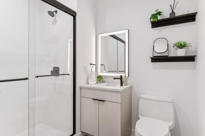 Designer bathroom with glass shower